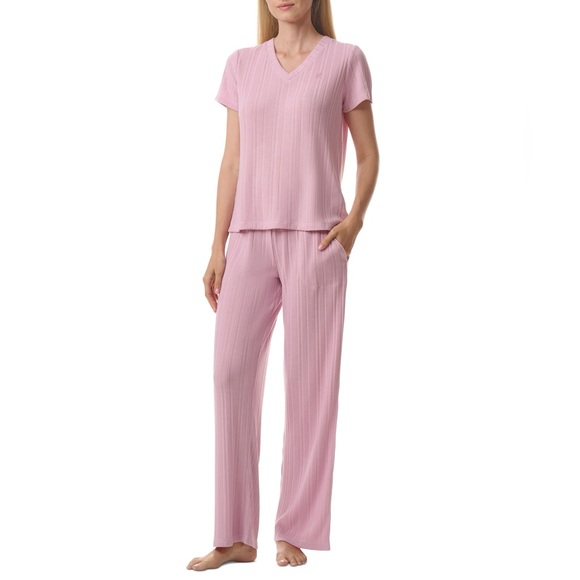 Tommy Hilfiger Women's 2-Pc. Short-Sleeve Ribbed Pajamas Set - M (Breezy Orchid) - Picture 1 of 8